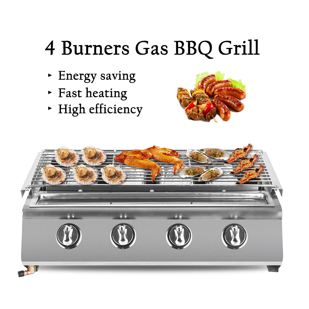 Commercial LPG Gas Grill 4 Burners BBQ Barbecues Grill Glass Shield  39*57*19 cm | eBay