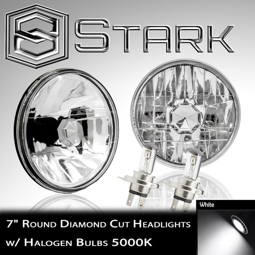 H6024 Head Light Glass Housing Lamp Conversion Diamond Chrome 7" Round PAIR (D) - Picture 2 of 4