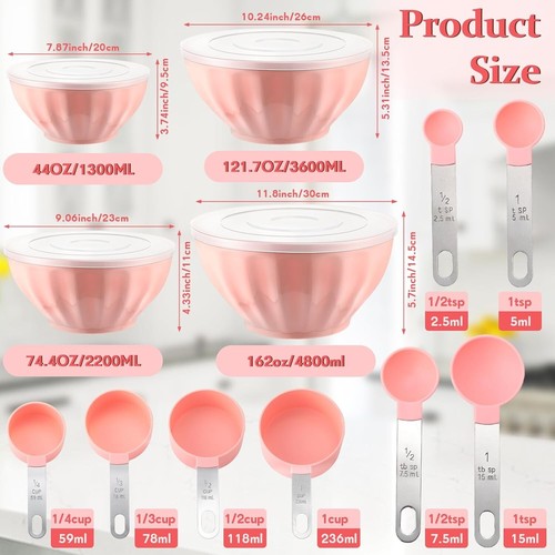 Complete Kitchen Mixing Bowls & Accessories Set - Pink, 4 Bowls + Colander - Picture 4 of 9