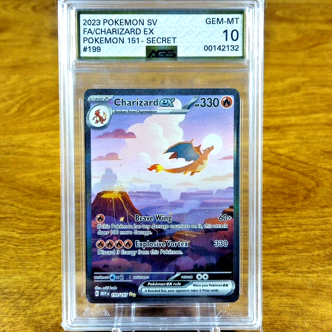 Pokemon SV 151 Secret Charizard EX 199/165 AGS Gem-MT 10 FA Pokemon SV 151 Secret Charizard EX 199/165 AGS Gem-MT 10 FA
