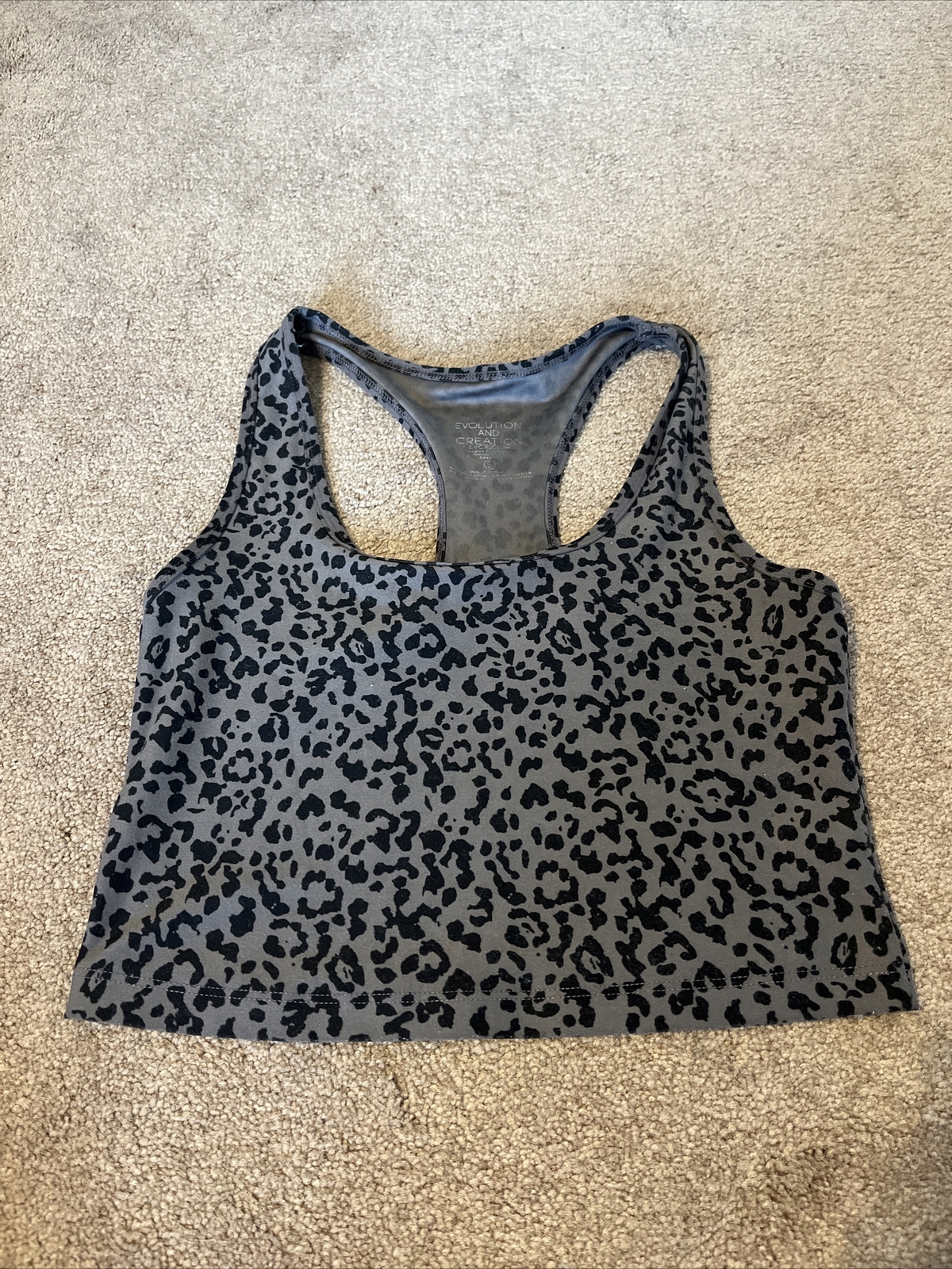 Evolution & Creation Gray Black Leopard Cropped T… - image 1