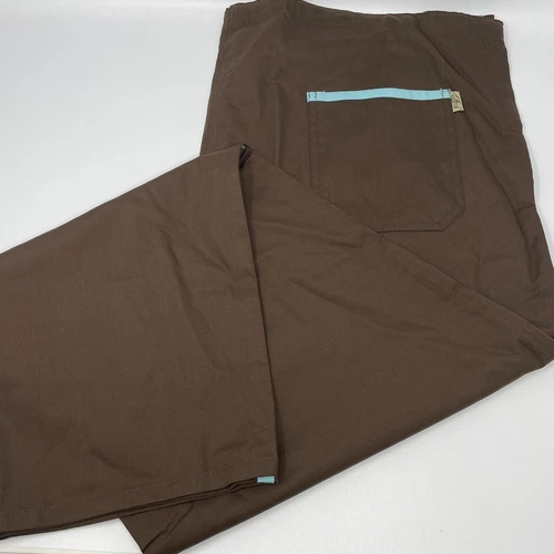 Tafford Uniforms Women Scrub Pants 4 Pocket Drawstring Waist Brown Aqua Large