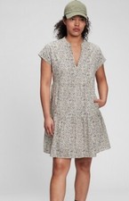 GAP Mini Dress Floral Printed Pockets Lined V-Neck Cream Women’s Petite XS