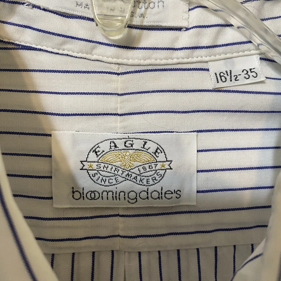 Camisa masculina Eagle Shirtmakers com botões tamanho 16 1/2 35 listras azuis EUA - Imagem 2 de 4