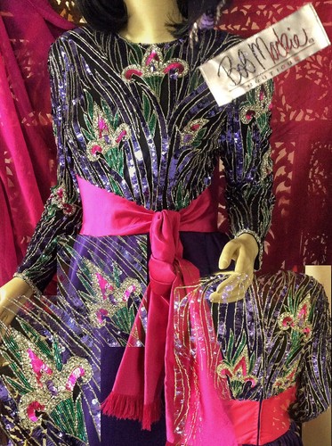 Vintage Bob Mackie Boutique Purple Ball Gown Fabulous Fleur de Lis Beaded Design - Picture 11 of 11