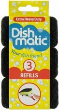 Dishmatic Extra Heavy Duty Black Sponge Scourer Refill Replacement Pack of 3