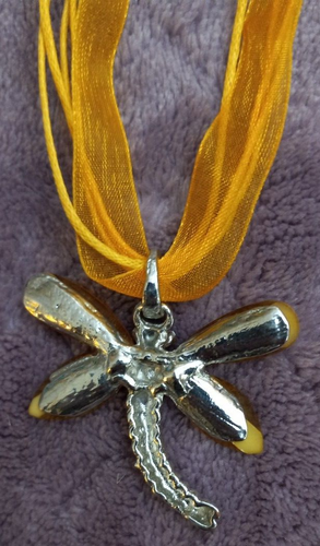 Women's Yellow Ribbon Dragonfly Pentant Necklace 16" - Picture 6 of 6