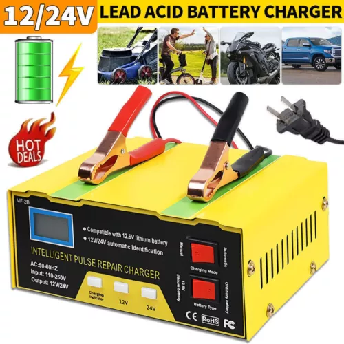 Car Battery Charger Heavy Duty 12V 24V Smart Automatic Intelligent Pulse Repair