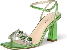 Women's Chunky Block High Heels Ankle Strap Open Toe Thick Heeled Rhines