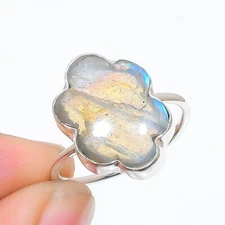 Natural Cloud Labradorite Gemstone Handmade 925 Solid Sterling Silver Ring Sz 7