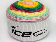 3-Skein Lot Cakes Baby Fine Yarn Acrylic 3x100g/360m Green Yellow Pink