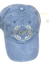Victoria's Secret Pink Embroidered Logo Baseball Hat Cap Blue Denim NWT