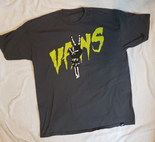 Vans Men's T-Shirt XL Gray Graphic Neon Green Skeletal Short Sleeve Tee - *RARE*