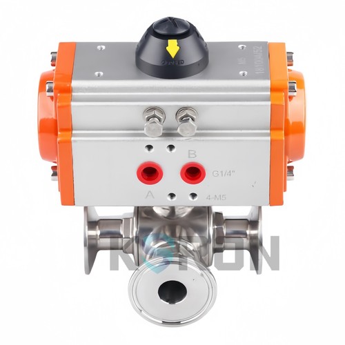 3/4'' T Type Tri Clamp Sanitary Pneumatic Ball Valve 3-Way Stainless Steel 316 - Picture 4 of 12