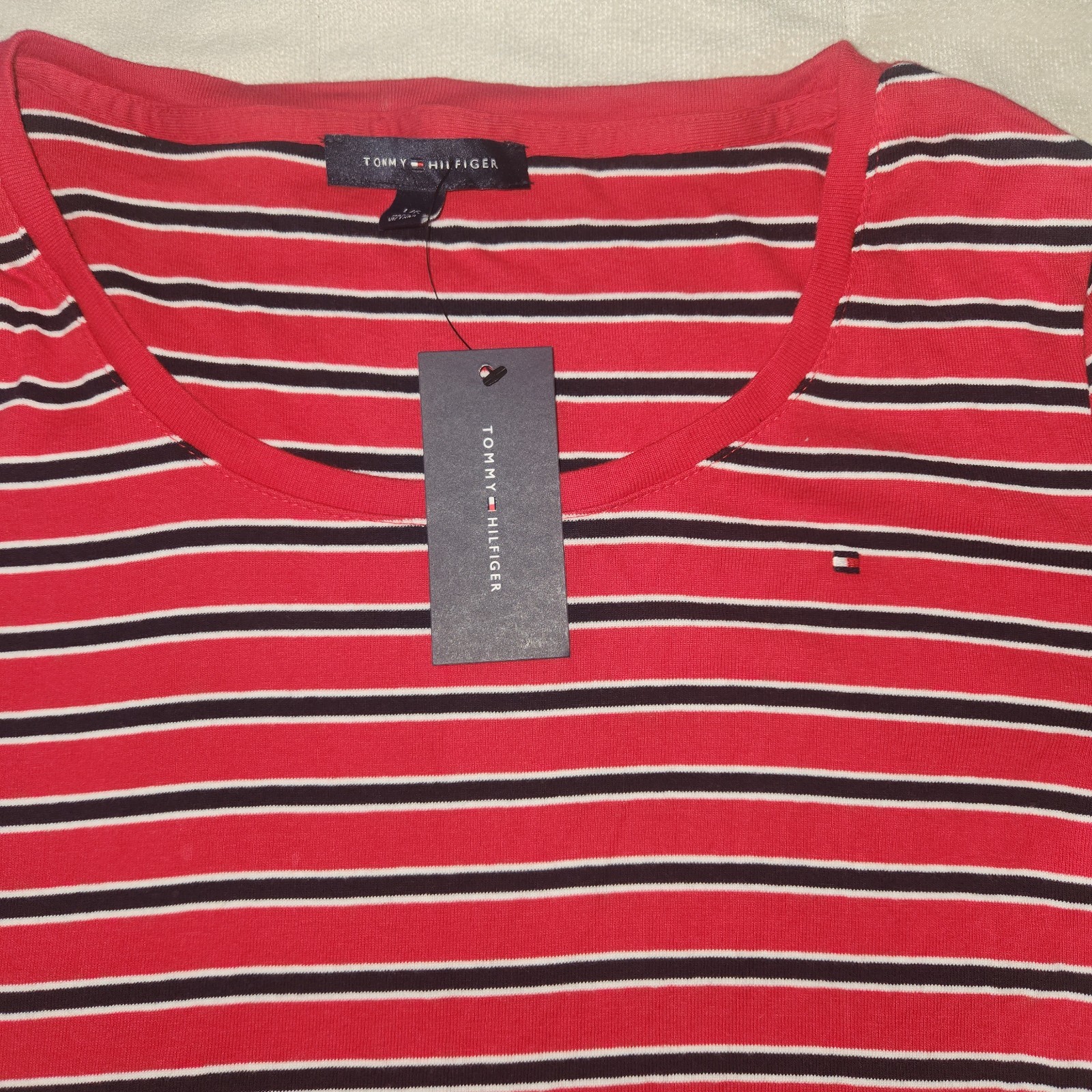 NWT Tommy Hilfiger Womens Long Sleeve shirt. Red and Navy stripes. Size Large thumbnail 5