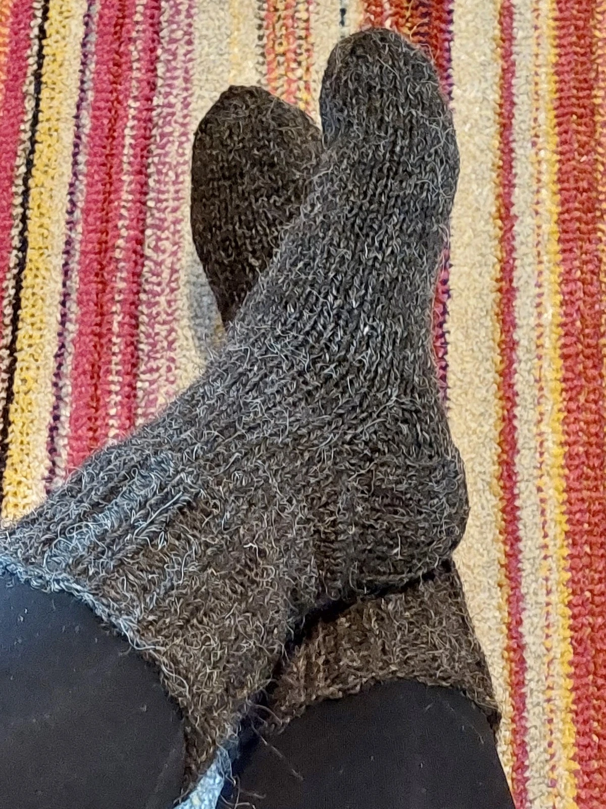 Womens Hand Knitted Socks Natural Carpatian sheep wool black UK 8/8,5 winter