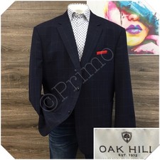 Oak Hill Mens 3XL Navy Blue Windowpane Sport Coat Blazer Two Button Jacket