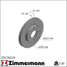 2x Zimmermann 250.1363.20 Bremsscheibe für FORD FIESTA KA CB1 CCN UK FK TK