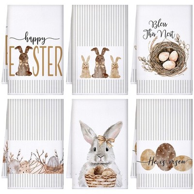 6 Pcs Easter Dish Towels Bunny Kitchen Decor Honeycomb Hand Towels Bath Tea Towe