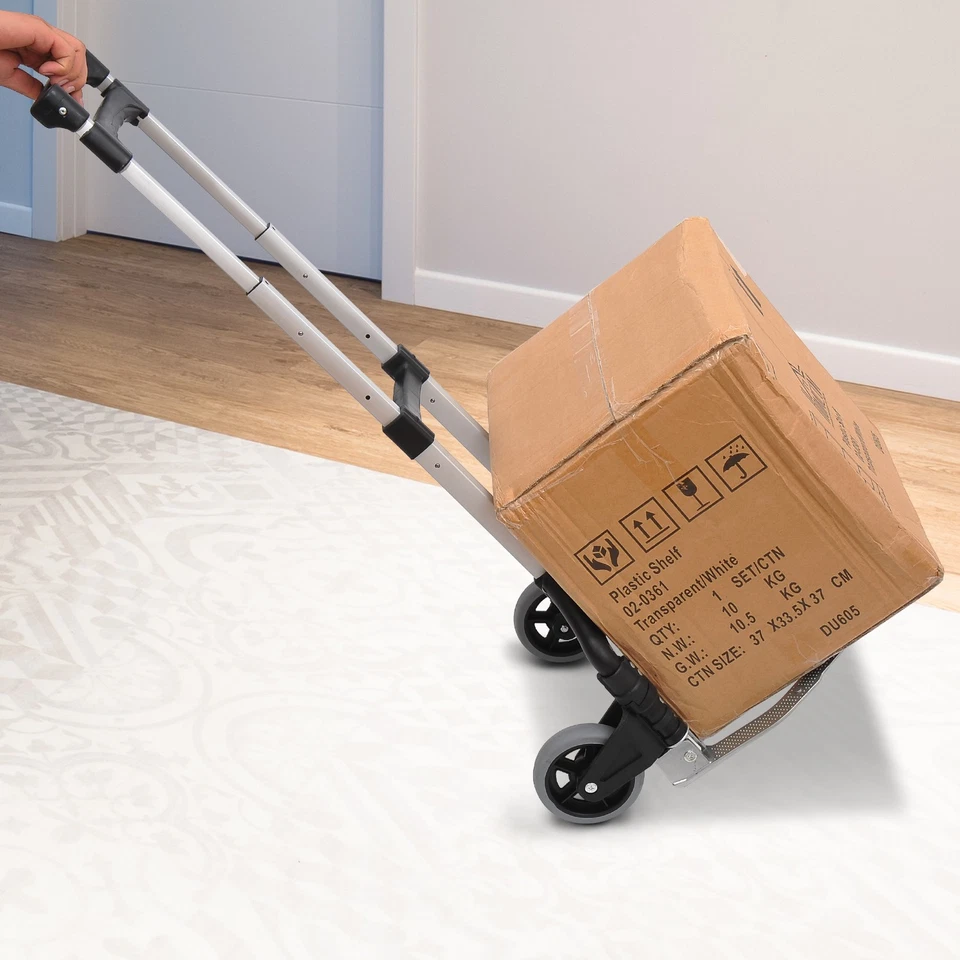 HOMCOM Carrello da Trasporto 70kg max Pieghevole ad Altezza Regolabile Argento - Immagine 2 di 4