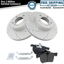 Front Performance Disc Brake Kit Drilled Slotted Rotor Semi Metallic Pads New