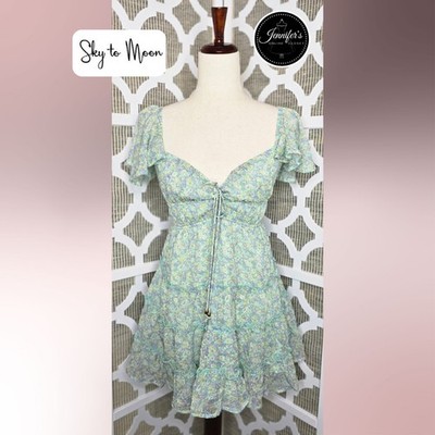 Sky to Moon Juniors Mint Green & Lavender Front Tie Layered Chiffon Dress  Size S | eBay