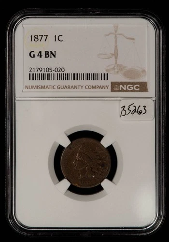 1877 1c Indian Head Small Cent - Key Date - NGC Good 4 BN - SKU-B5263
