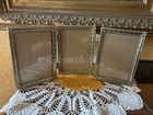 Vintage 1940s 1950s Triple Hinged Frame Decorative Gold Triptych 4x6 photos