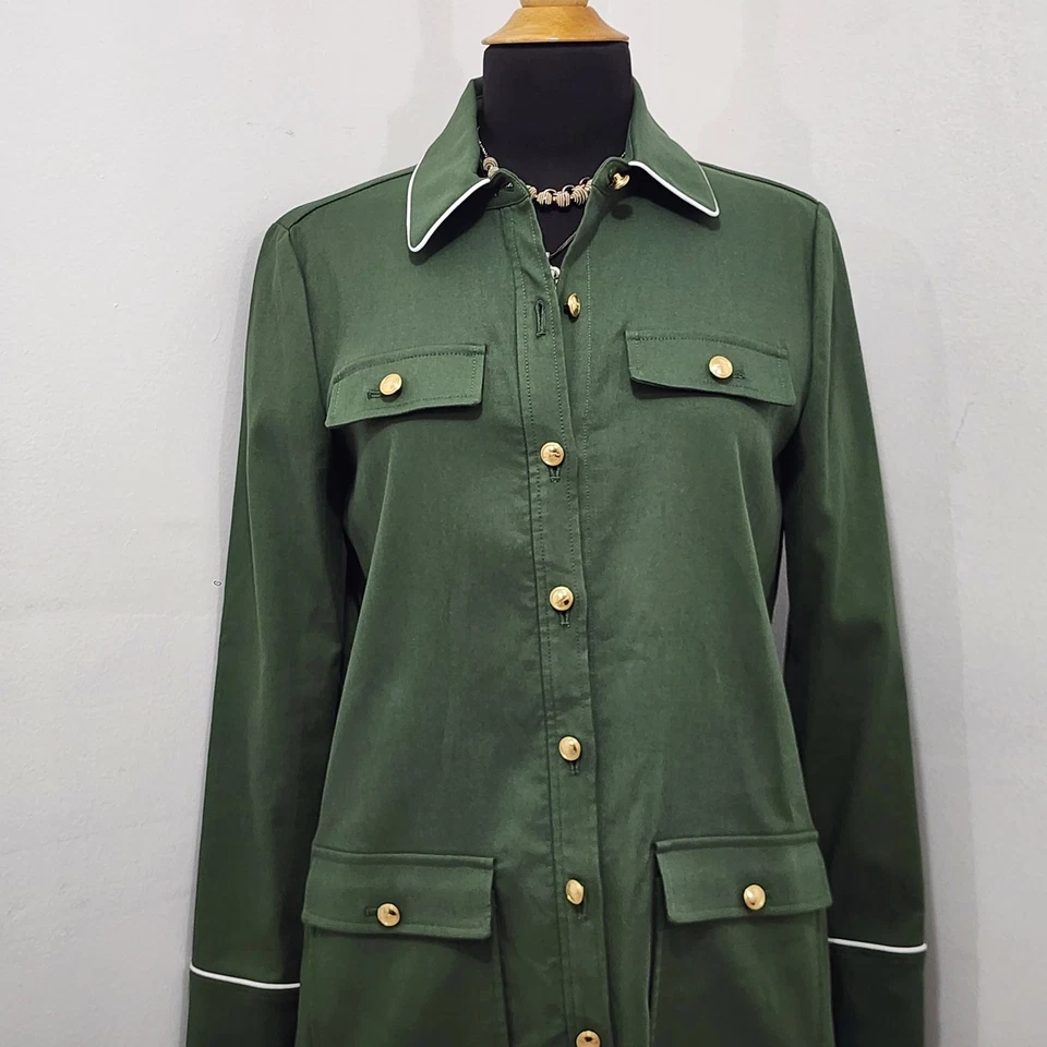 Vestido Camisa Worth New York Sarga Elástica NUEVO Cactus Verde Dorado Botones Talla 6 Foto 3 de 4