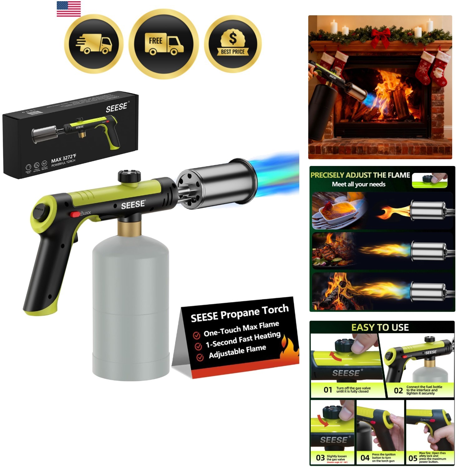 Powerful Propane Torch Gun,Kitchen Cooking Torch With One-To