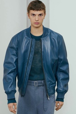 Zara Men's SRPLS Bomber Real Leather Jacket Duck Blue Small | eBay UK