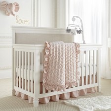 Levtex Baby Heritage 4-Piece Crib Bedding Set - Blush Velvet Quilt, Sheet, Skirt