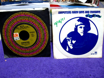 THE CARPENTERS 45 x 2  ''WE'VE ONLY JUST BEGUN'' & ''RAINY DAYS and MONDAYS''   VG