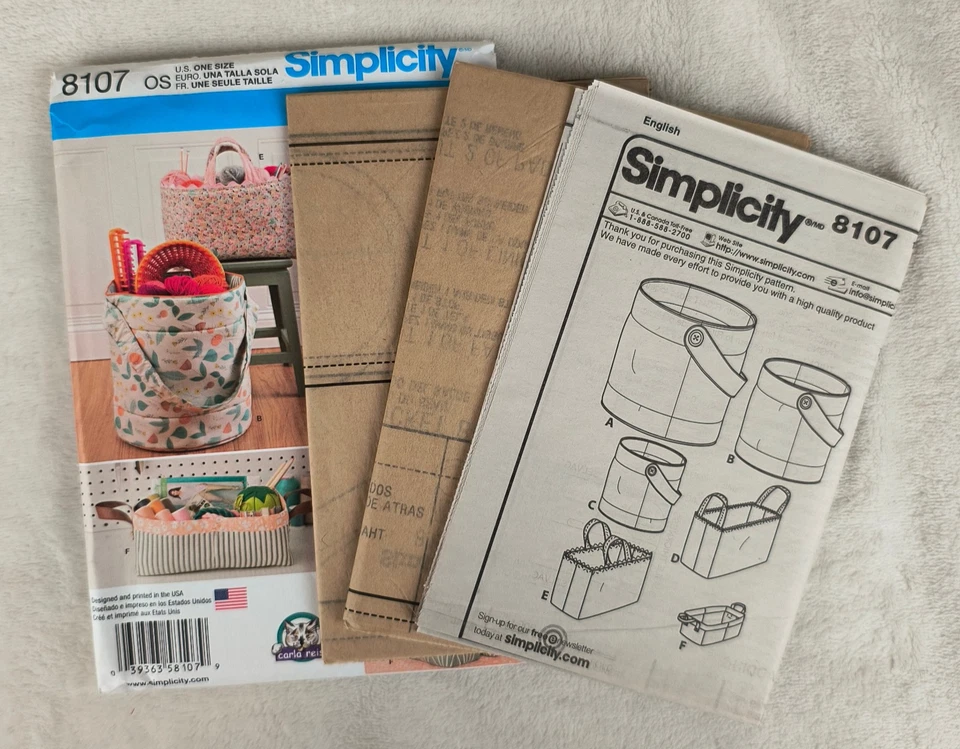 Simplicity Pattern 8107 Organizers Storage Accessories Totes Bucket Box Bag - Image 2 of 3
