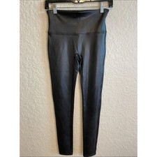 SPANX Black Faux Leather Leggings Size Medium 27 inseam