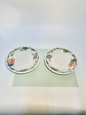 Villeroy & Boch Amapola Porcelain Saucer Set of 2 Floral Vitro Germany 6 