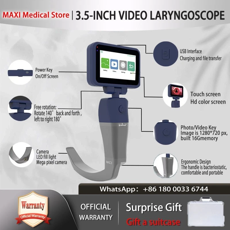 Laringoscopio de video a color con pantalla táctil de 3,5 pulgadas 6 hojas esterilizables reutilizables Foto 3 de 4