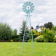 8 FT Blue Outdoor Weather Vane Resistant Home Yard Garden Windmill 4-Legs
