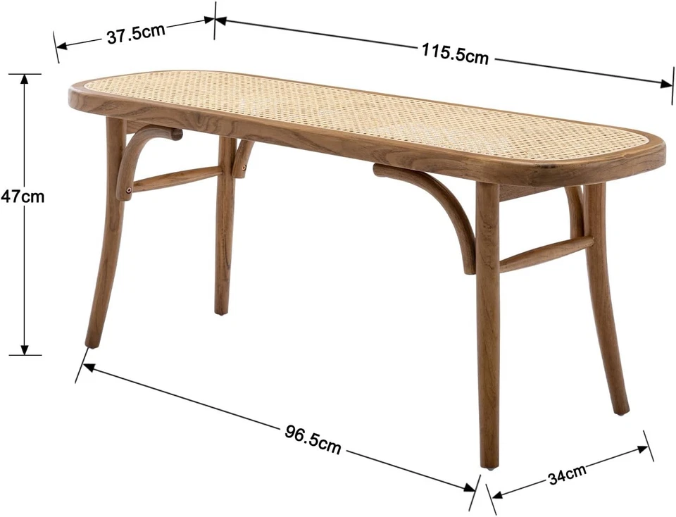 Natural Rattan Ottoman Bench with Wood Legs – Retro Hallway & Dining Seat - Image 3 of 4