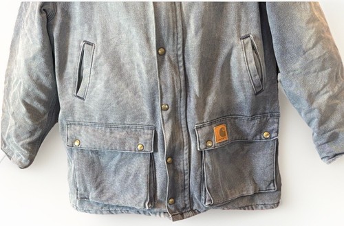 Vtg Carhartt Barn Chore Jacket Blue Blanket Lined Faded Large Union Made PB1492 - Picture 5 of 12