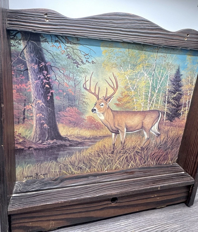 Vintage Rustic 80’s Wood 2 Rifle Gun Wall Mount Display Storage Box Rack Deer - Image 2 of 4