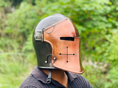 Barbuta Copper Antique Helmet with Faceplate - Battle Ready SCA LARP Armor Set