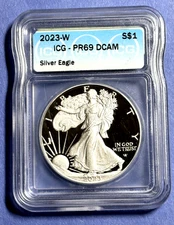 2023-W $1 American Silver Eagle IGC PR69 Deep Cameo