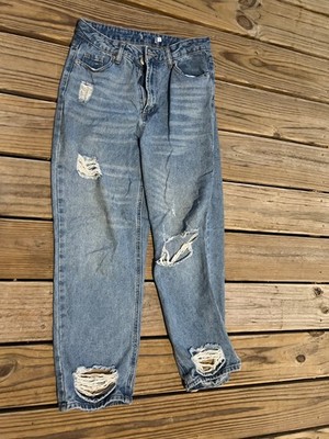 Rue 21 Jeans Juniors Size 7 Blue Distressed Light Wash High Rise Straight Leg