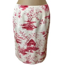 Vintage Talbots Red Cream Toile Print Skirt Silk And Cotton size 6 Y2K