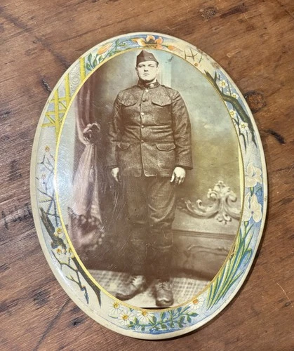 Antique WWI Uniformed Army Soldier Celluloid Photograph 5.75" X 7.5"