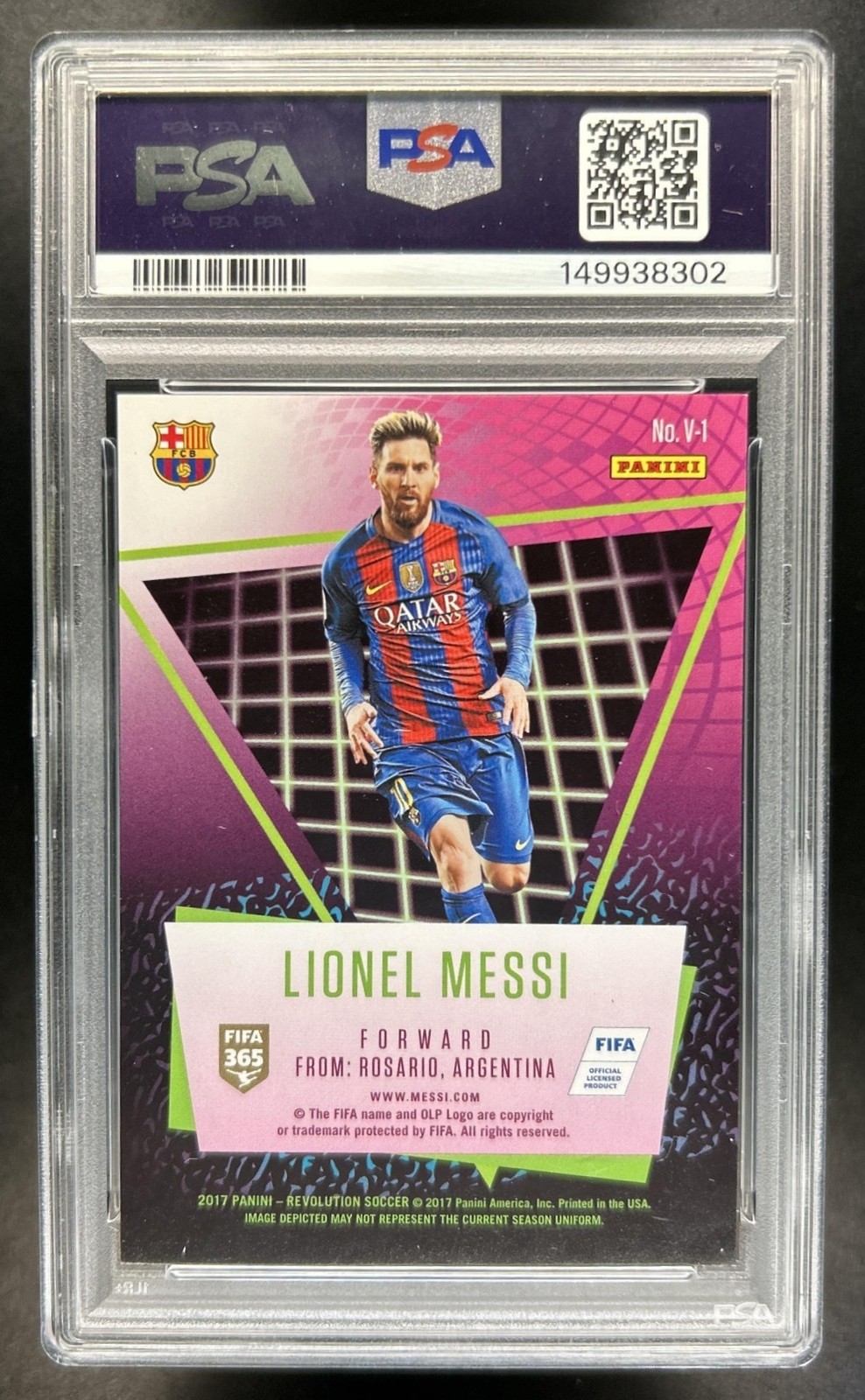 2017 Panini Revolution Lionel Messi Vortex #V-1 Barcelona PSA 8 view 2
