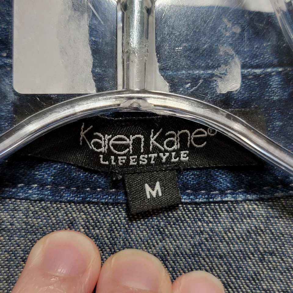 Chaqueta vaquera azul mediana Karen Kane Lifestyle para mujer mangas campana con volantes Foto 4 de 4