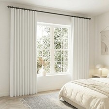 SHINELAND 104 Inches Long Satin Polyester Curtains, Pleated Floor to Ceiling ...