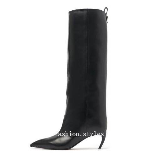 Botas hasta la rodilla recta con punta de pasarela para mujer tacón de aguja moda - Imagen 5 de 41